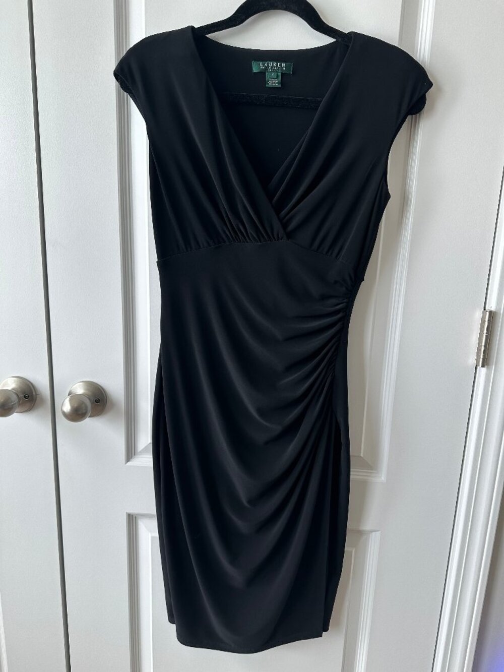 Lauren Ralph Lauren Black Ruched Faux Wrap Cocktail Dress | Size 2 | Never Worn